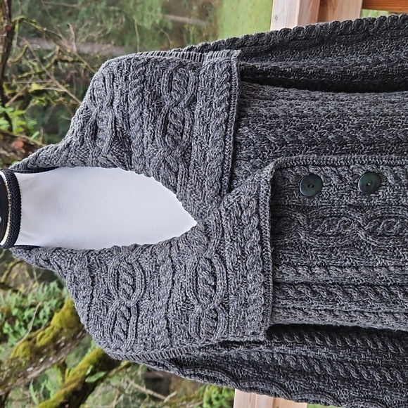 Aran Craft Cardigan | Large  Collar | Forest Green | Button Up | Pockets Size S - Picture 5 of 16